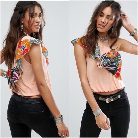 Free People Floral One Shoulder Bubble Blouse Top - Picture 7 of 13
